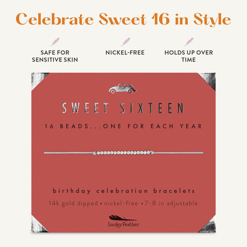 Lucky Feather Sweet 16 Gifts for Girls | 16th Birthday Bracelet Gift Idea for 16 Year Old | 16 year old girl gifts on Adjustable Cord | 16th birthday gifts for girls | Silver, Gold, Rose Gold Dipped - Image 4